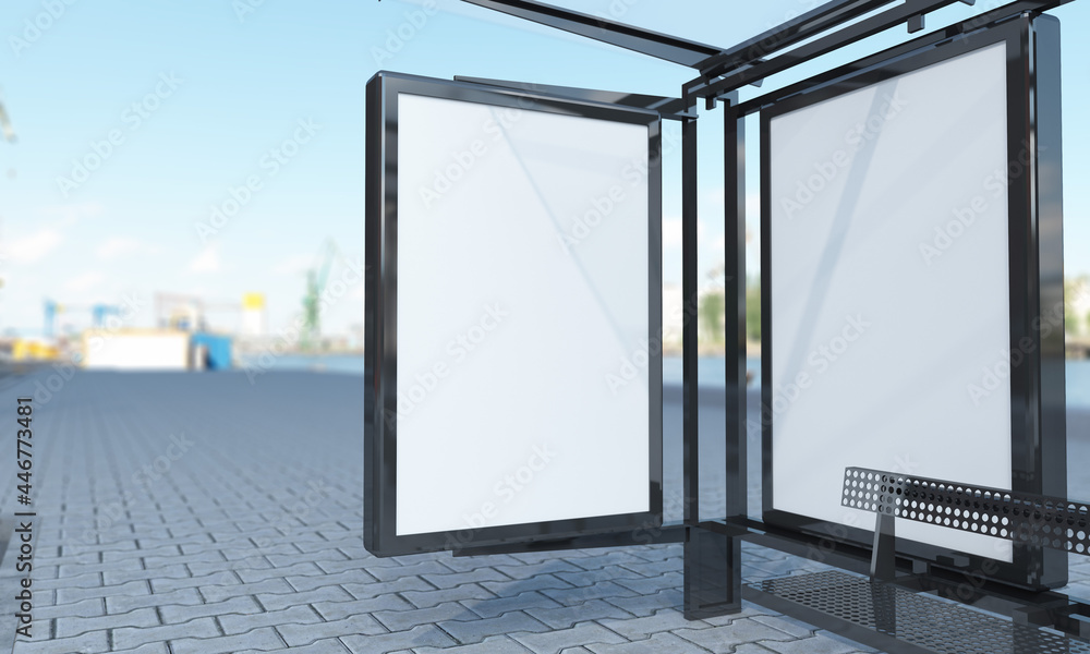Poster 3d rendering of a bus station empty mockup