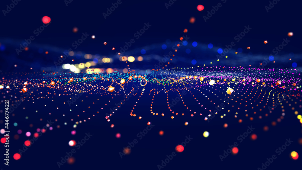 Leinwandbilder Big Data concept. Blockchain 3D illustration. Information Waves and the Global Database. Neural networks and artificial intelligence. Abstract technological background