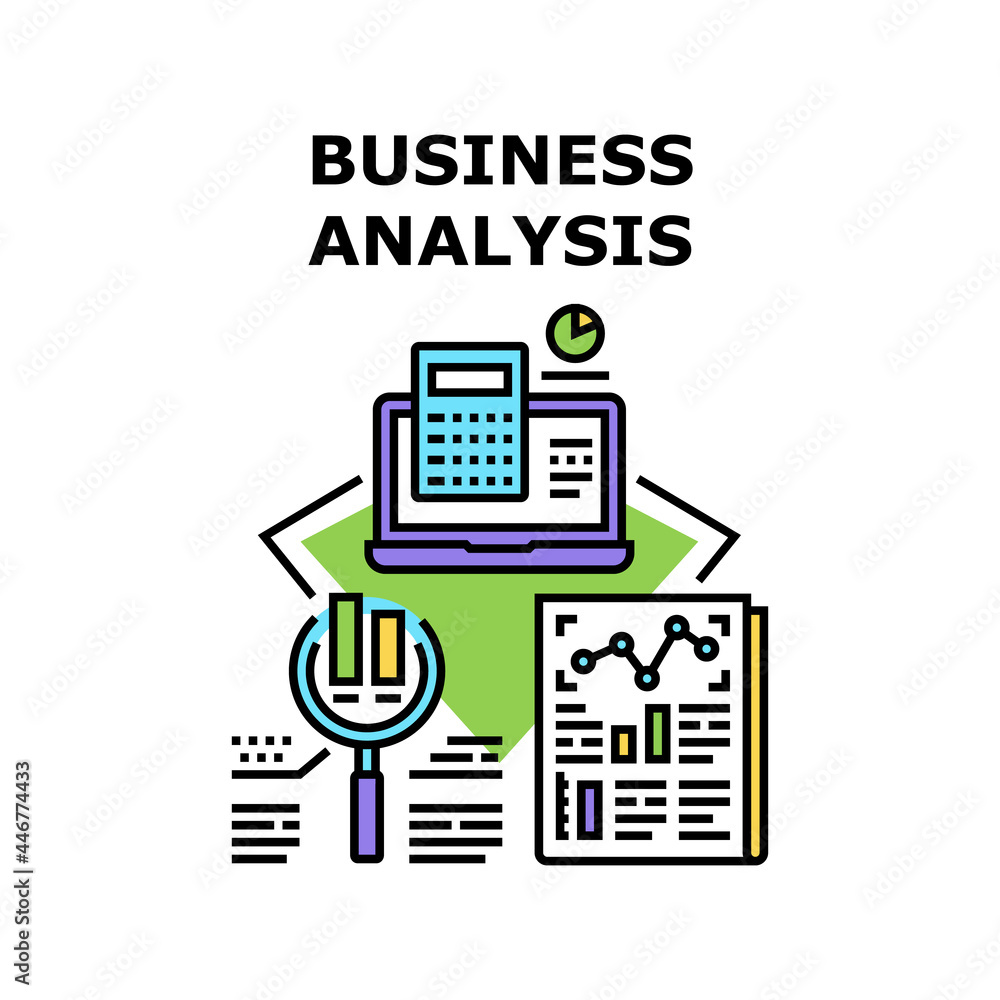 Poster business analysis report vector icon concept. business analysis report and calculating financial aud