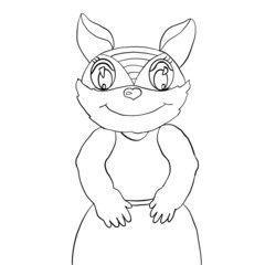 coloring book, a brown-yellow chipmunk, in an orange T-shirt and blue shorts, a happy chipmunk