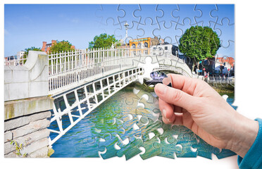 The most famous bridge in Dublin called Half penny bridge - concept in puzzle shape