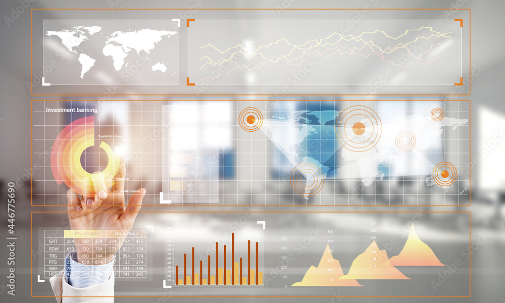 Aufkleber concept of using modern technologies for business globalization and networking