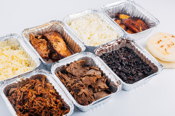 Top view of various ingredients used to fill arepas, a typical South American dish. Venezuelan and Colombian food