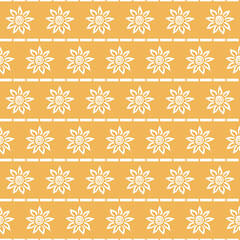 Seamless abstract Nordic style white sunflowers pattern with blooming flowers and stripes decoration on yellow background
