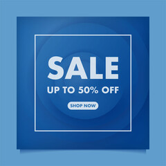 Modern minimal square banner template with blue gradient color background. Suitable for social media post and web internet ads. 