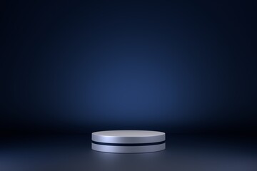 White gold pedestal on dark background for product demonstration.  3D rendering.