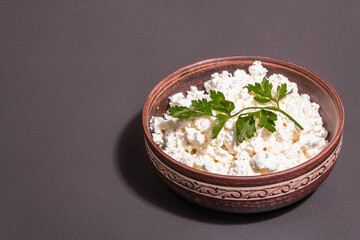 Cottage cheese in a ceramic bowl
