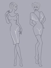 Abstract outline of two elegant ladies