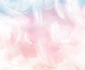 Watercolor with feathers. The background for the wall is watercolor feathers.Delicate background, photo wallpapers for the room.