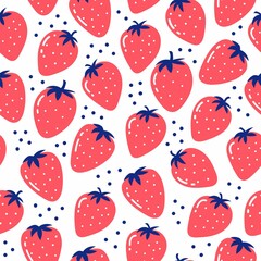 Strawberry abstract hand drawn seamless pattern on white background for typography, textiles or packaging design