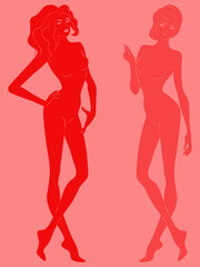Obraz na płótnie Canvas Two silhouette of abstract sensual slender ladies