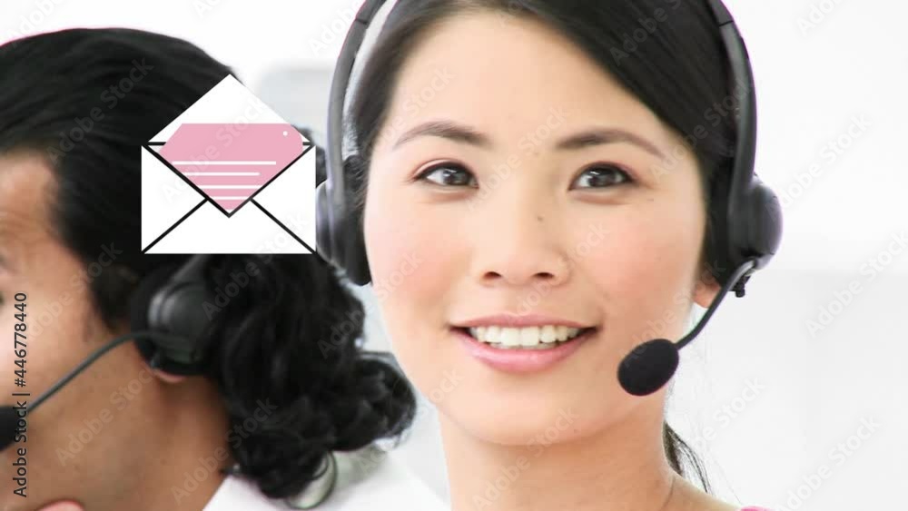 Sticker Animation of envelope over businesswoman wearing headset