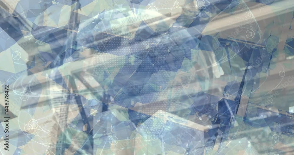 Poster animation of globe with digital icons over blurred background