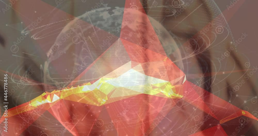 Poster animation of globe with digital icons over blurred background