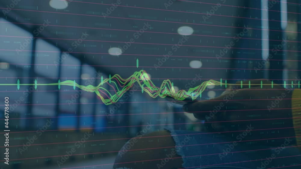 Poster animation of data processing over man using smartphone