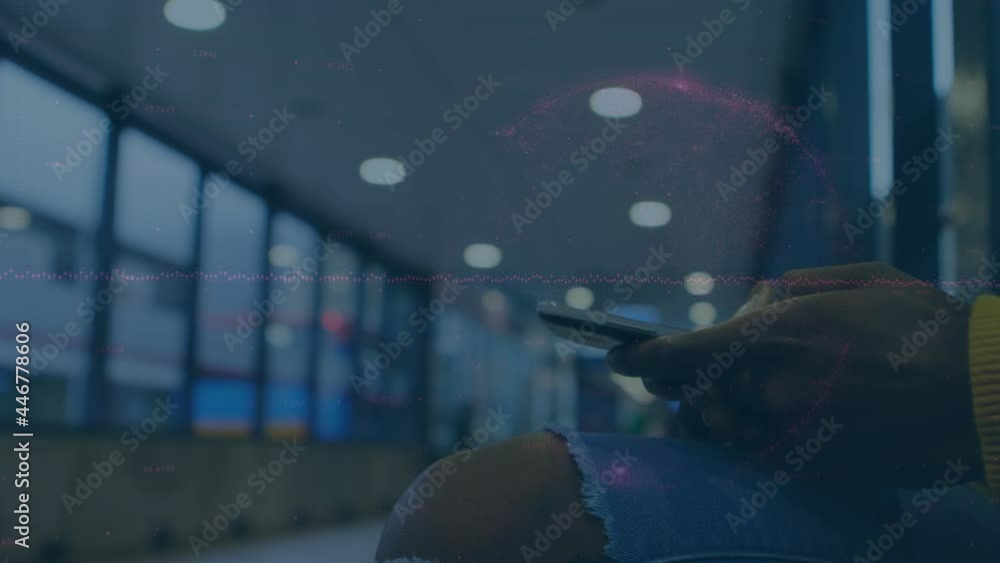 Poster animation of data processing over man using smartphone