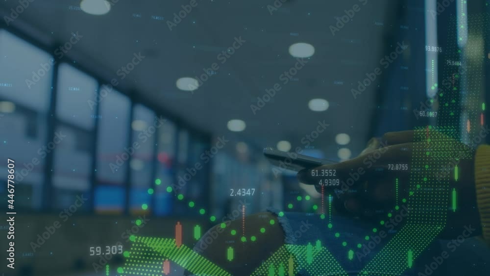 Poster animation of data processing over man using smartphone