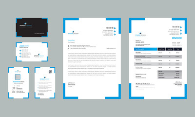 geometric blue corporate brand identity, stationary design. modern template illustration vector