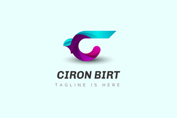 3D logo design letter C bird, gradient icon eagle.