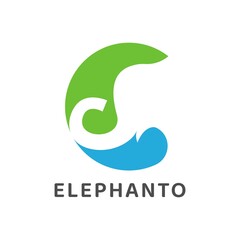 Simple Elephant Logo with Letter C in Negative Space. Template suitable for Animal Zoo or Business