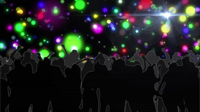 Animation of people silhouettes dancing with glowing spots of light