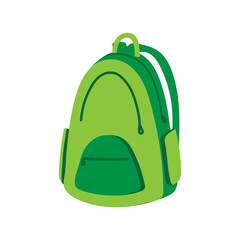 Green school backpack isolated on a white background. Simple vector flat illustration