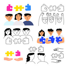 Set of icons about collaboration. Vector illustrations on white background