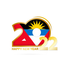 Year 2022 with Antigua and Barbuda Flag pattern. Happy New Year Design.