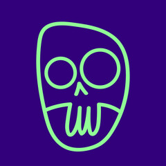 vector minimalist line art drawing of funny cute toxic color human skull isolated on purple background.useful for Halloween, All Saints Day, prints, small tattoos, postcards, decoration elements, icon