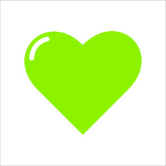 Green heart with shine isolated on white background, vector illustration icon flat design.I love you symbol. Environmental friendly, Sustainable living, Eco day, Clean energy, Vegan.Healthy lifestyle.