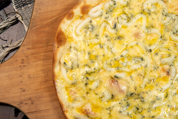 Brazilian pizza with 4 cheeses and onion