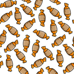 Cute candy seamless pattern on a white background. Halloween illustration. Orange and 
beige color. Design for textile, fabric, wrapping, packing, scrapbooking, card, poster.