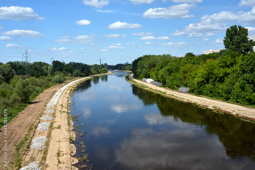 Wall mural deciduous forest and the wide-spread Warta River