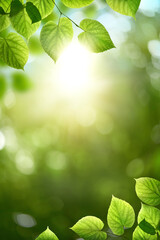 Fresh spring, summer green foliage of tree leaves and a bright sunny springtime bokeh portrait...