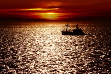 Deurstickers The Noordster from Wieringen fishing in the Wadden Sea near Texel, Noord-Holland province, The Netherlands © Holland-PhotostockNL