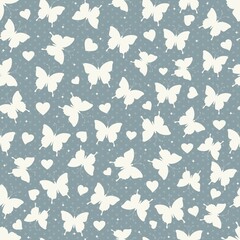 Seamless abstract pattern with butterflies and hearts