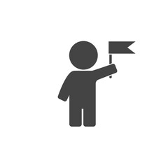 Vector icon man with flag on white isolated background.