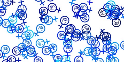 Light BLUE vector pattern with feminism elements.