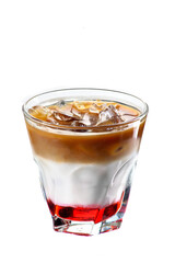 Refreshing coffee drink Iced latte in glass isolated on white background. Mockup. Photo for the menu and site. High quality photo