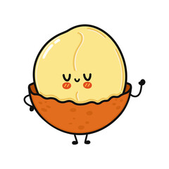 Cute funny macadamia character. Vector hand drawn cartoon kawaii character illustration icon. Isolated on white background. Macadamia character concept