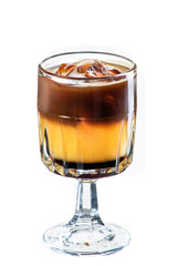 Refreshing espresso coffee with orange juice in glass isolated on white background. Mockup. Photo for the menu and site. High quality photo