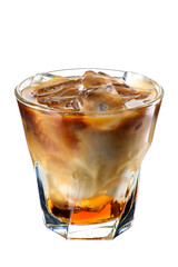 Refreshing coffee drink Iced latte in glass isolated on white background. Mockup. Photo for the menu and site. High quality photo