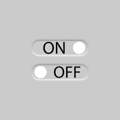 Editable neomorphism on off lettering square shape power button set. Slider for website, mobile menu, navigation and application. Realistic vector design. UI component isolated on white background