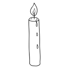 Cute cartoon doodle candle isolated on white background. Festive icon.