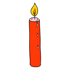Cute cartoon doodle candle isolated on white background. Festive icon.