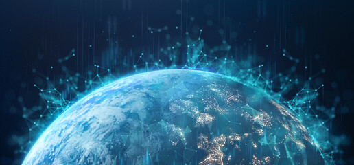 Digital global futuristic world telecommunication network technology connect data of communication technology including 5g 6g iot  element of this image furnished by NASA. 3D rendering.