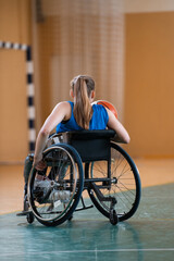 photo of the basketball team of war invalids with professional sports equipment for people with disabilities on the basketball court