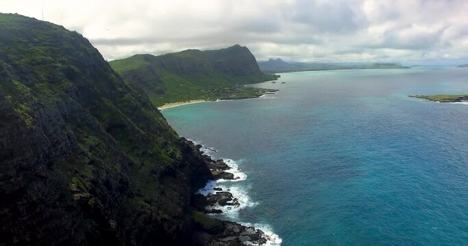 Makapu'u Lighthouse Cliffs on Beautiful Scenic Hawaii Landscape - Aerial