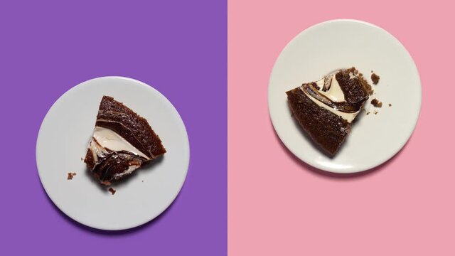 Creative food diet concept footage movie stop motion video sweet pasry chocolate cake.