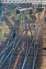 Railway station in the morning. Rails viewed from above